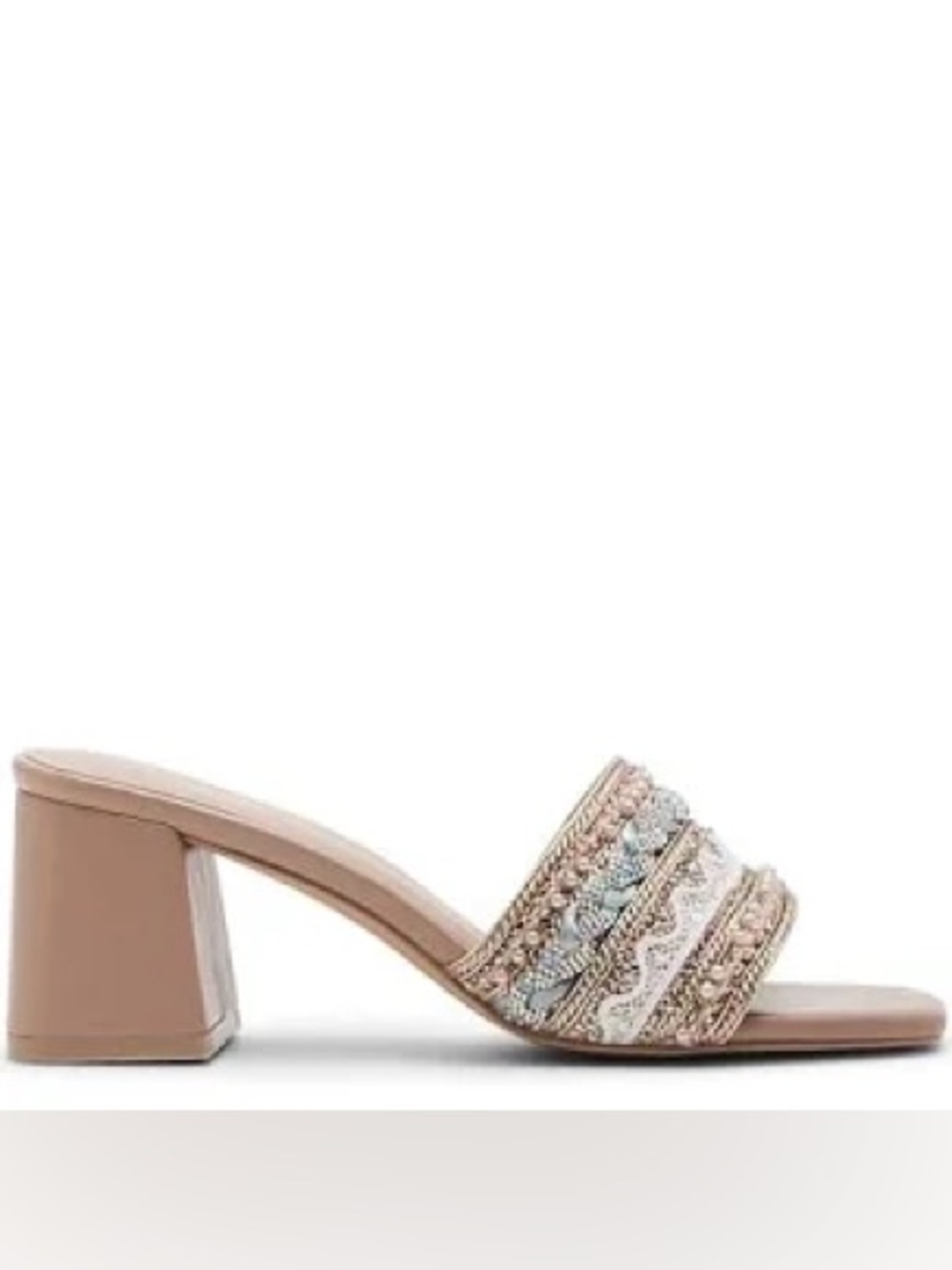 Madden Girl Neutral Beaded Slide Mules